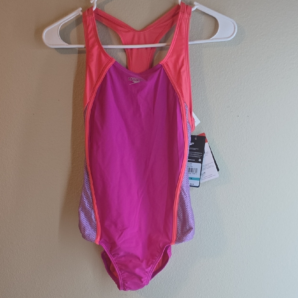 Speedo Pink and Purple Racerback One Piece Swimsuit Girls Size 16